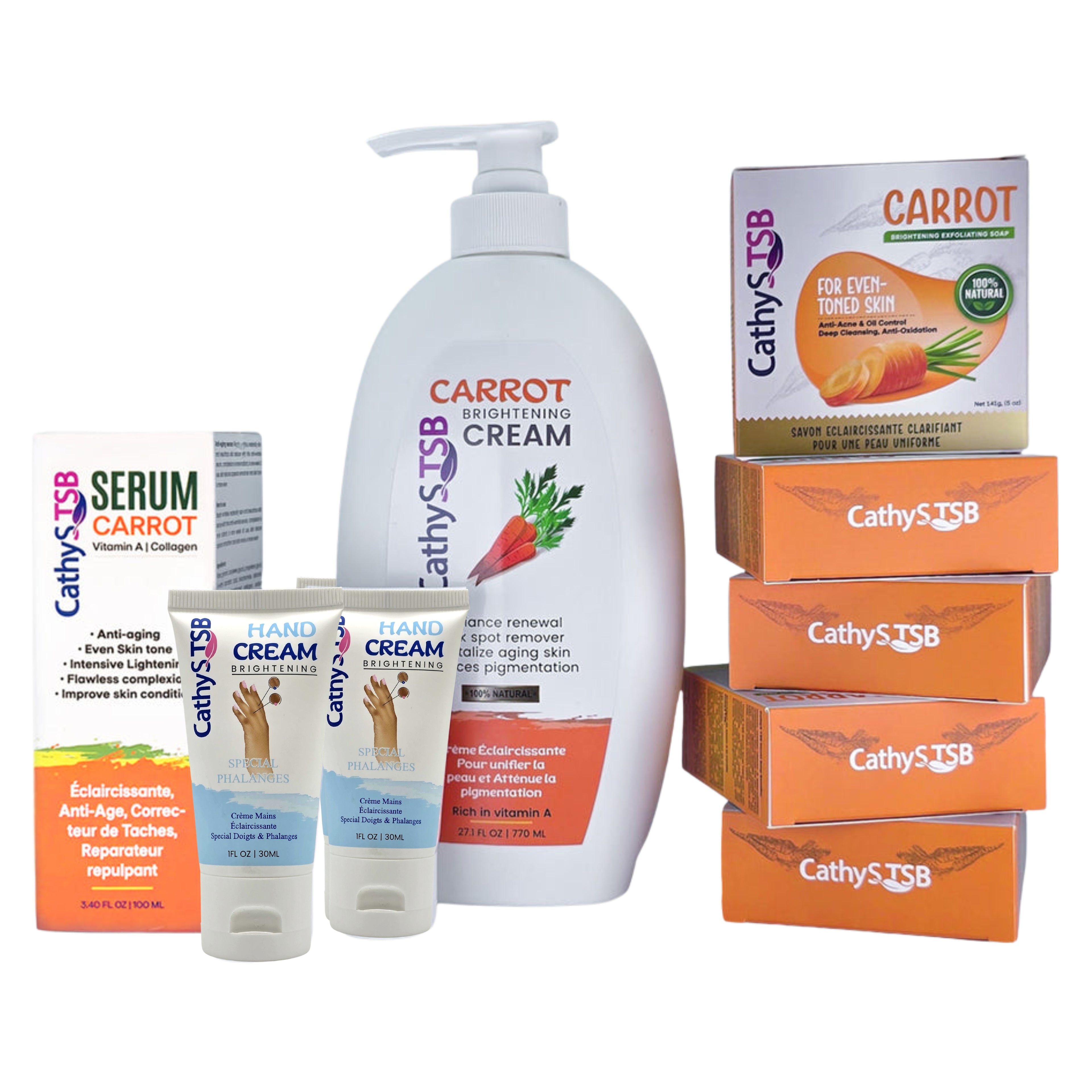 Carrot Brightening Set (1 Cream 770ML, 2 Rebels 30ML,5 Soaps, 1 Serum 100ML)