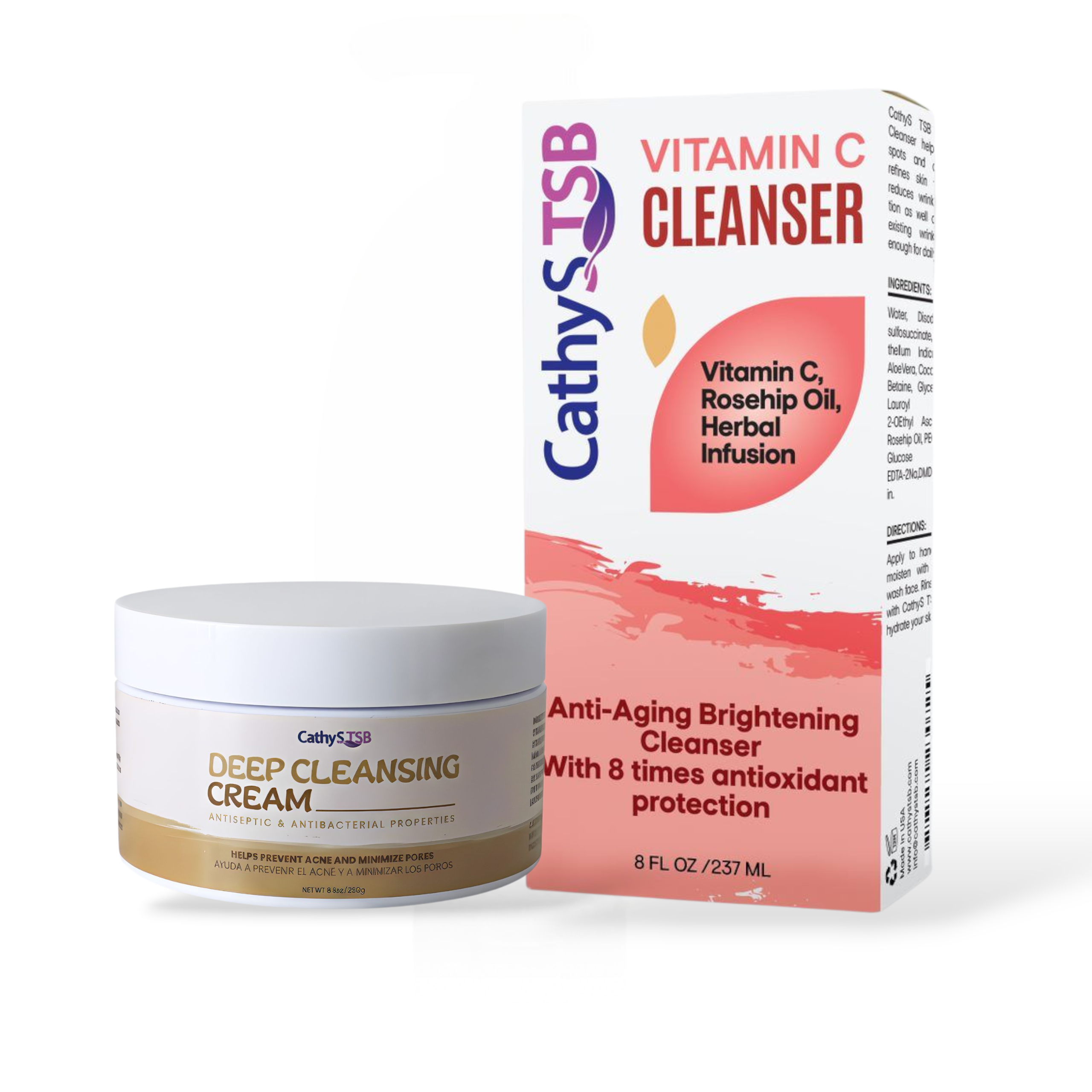 Deep Cleansing 8.8oz and Vitamin C Cleanser 237ml Face Wash Anti Acne, minimize pores Hydrating