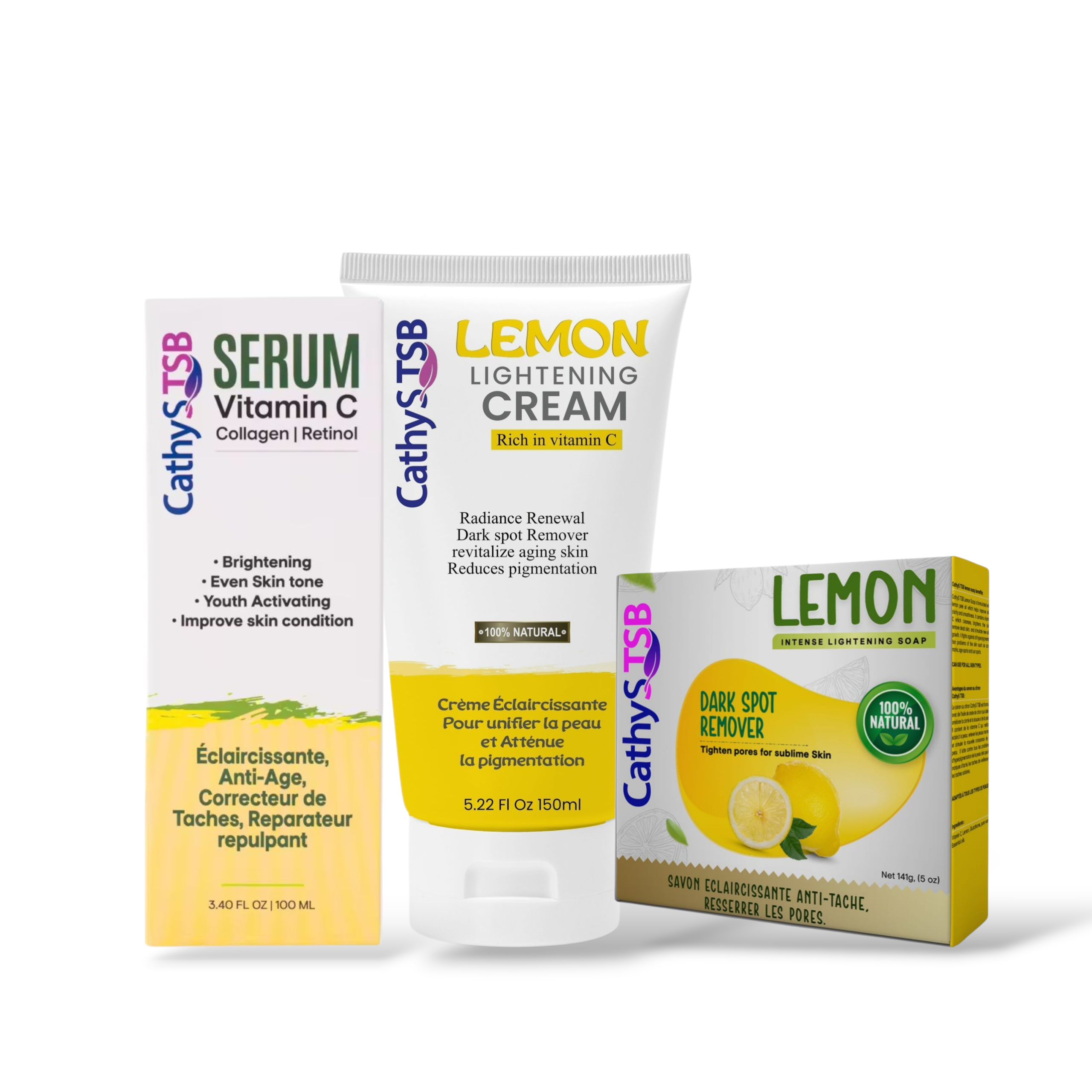 Lemon Brightening, hydrating,  minimize pores Cream 150ml, Soap. 141g And Vitamin C Serum 100ml
